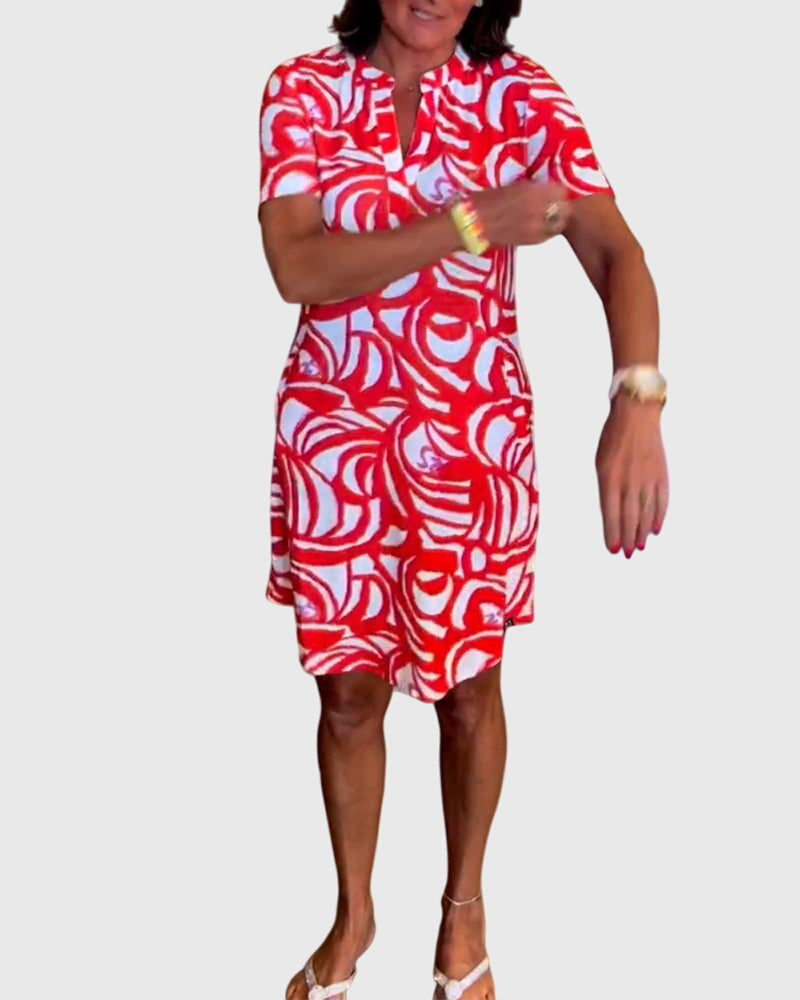 Abstract Print Short Sleeve Dress for Women