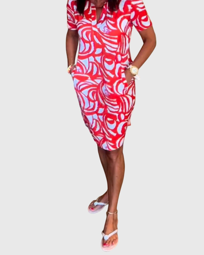 Abstract Print Short Sleeve Dress for Women