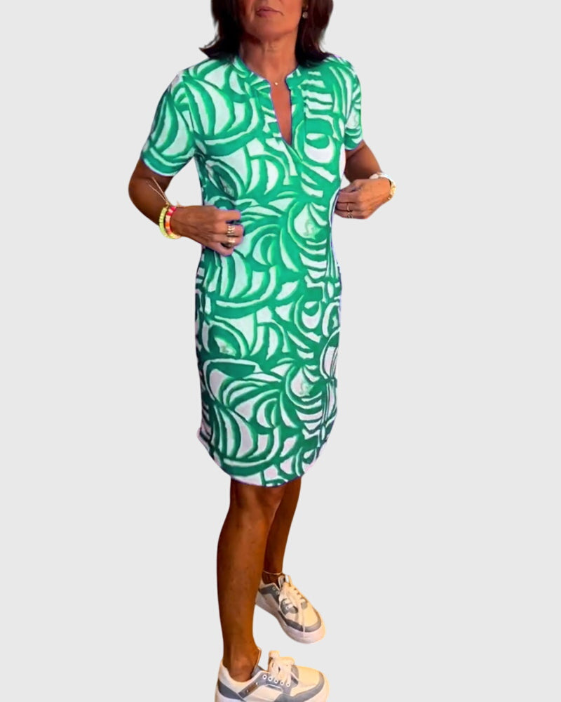 Abstract Print Short Sleeve Dress for Women