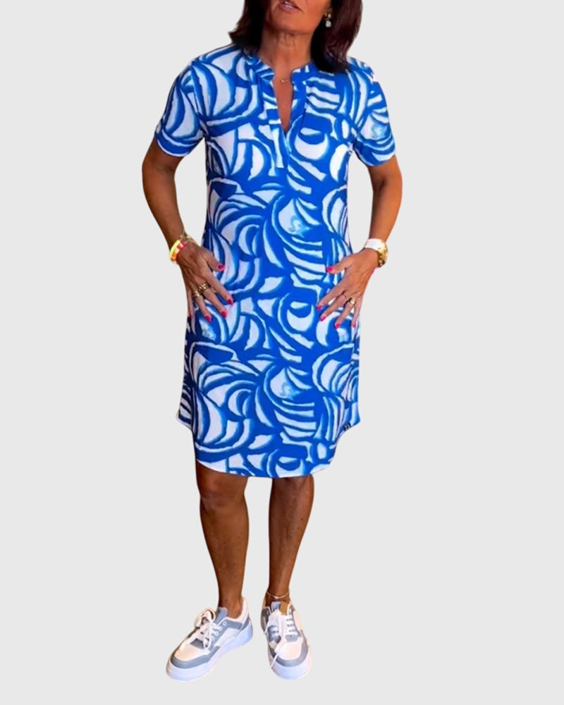 Abstract Print Short Sleeve Dress for Women