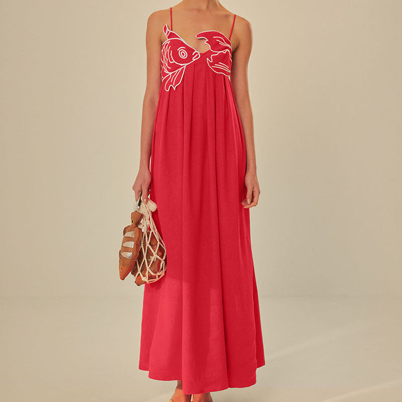 Sleeveless Fish Graphic Maxi Slip Dress for Women