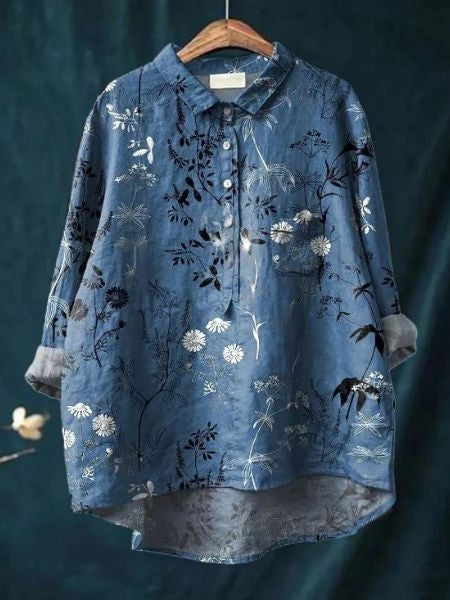 Oversized Button-Down Floral Blouse for Women