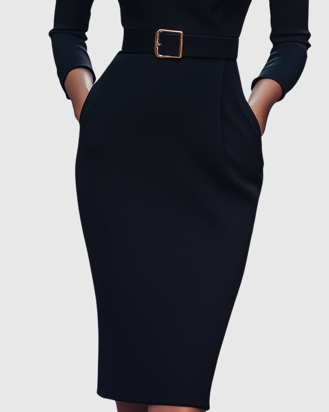 Belted Long Sleeve Midi Dress for Women