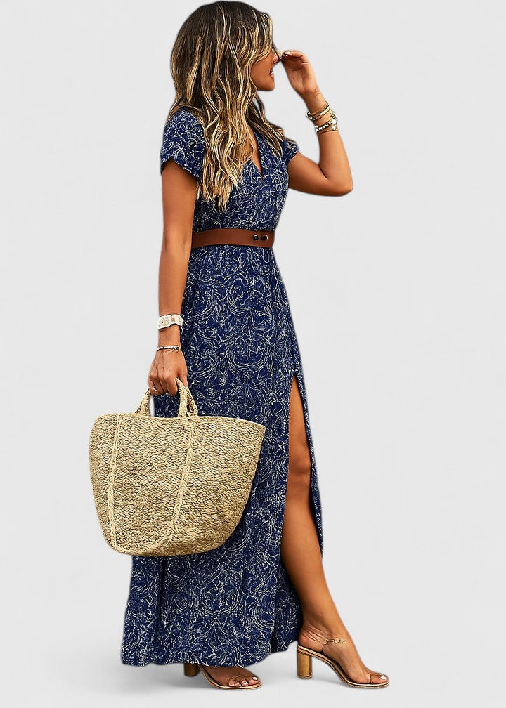 Printed Maxi Dress with Belt for Women