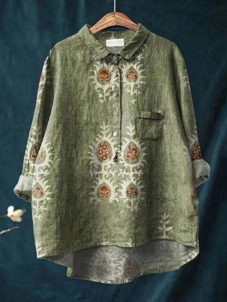 Oversized Button-Down Floral Blouse for Women