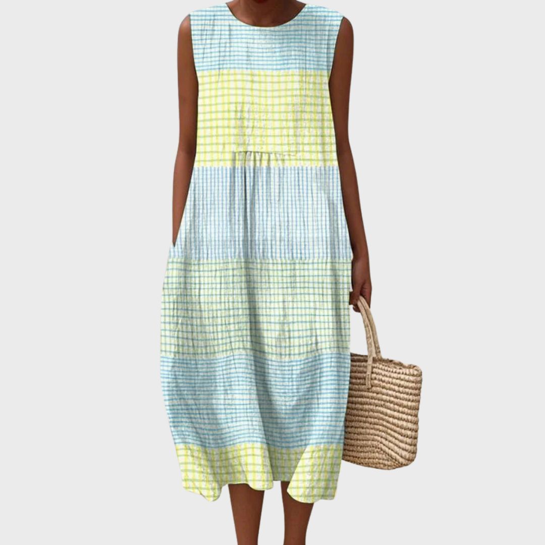 Gingham Colorblock Sleeveless Midi Dress for Women