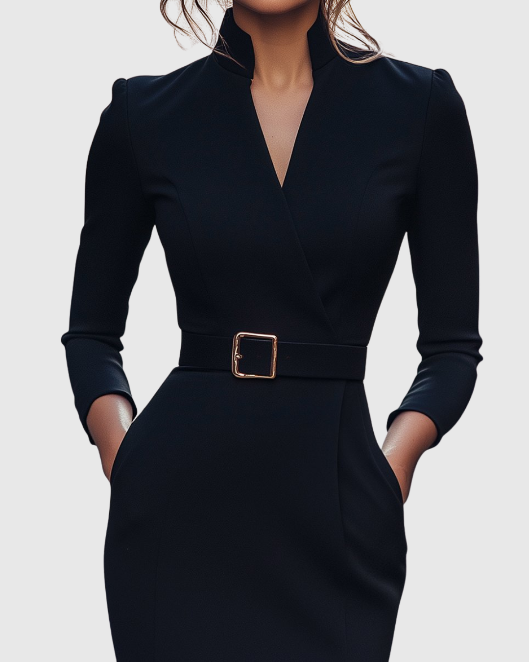 Belted Long Sleeve Midi Dress for Women