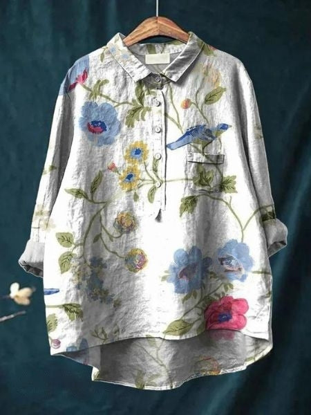Oversized Button-Down Floral Blouse for Women