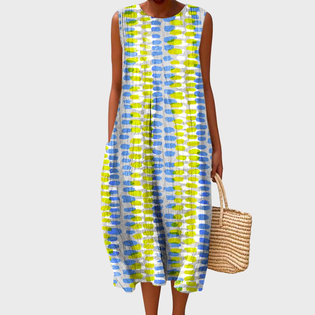 Gingham Colorblock Sleeveless Midi Dress for Women