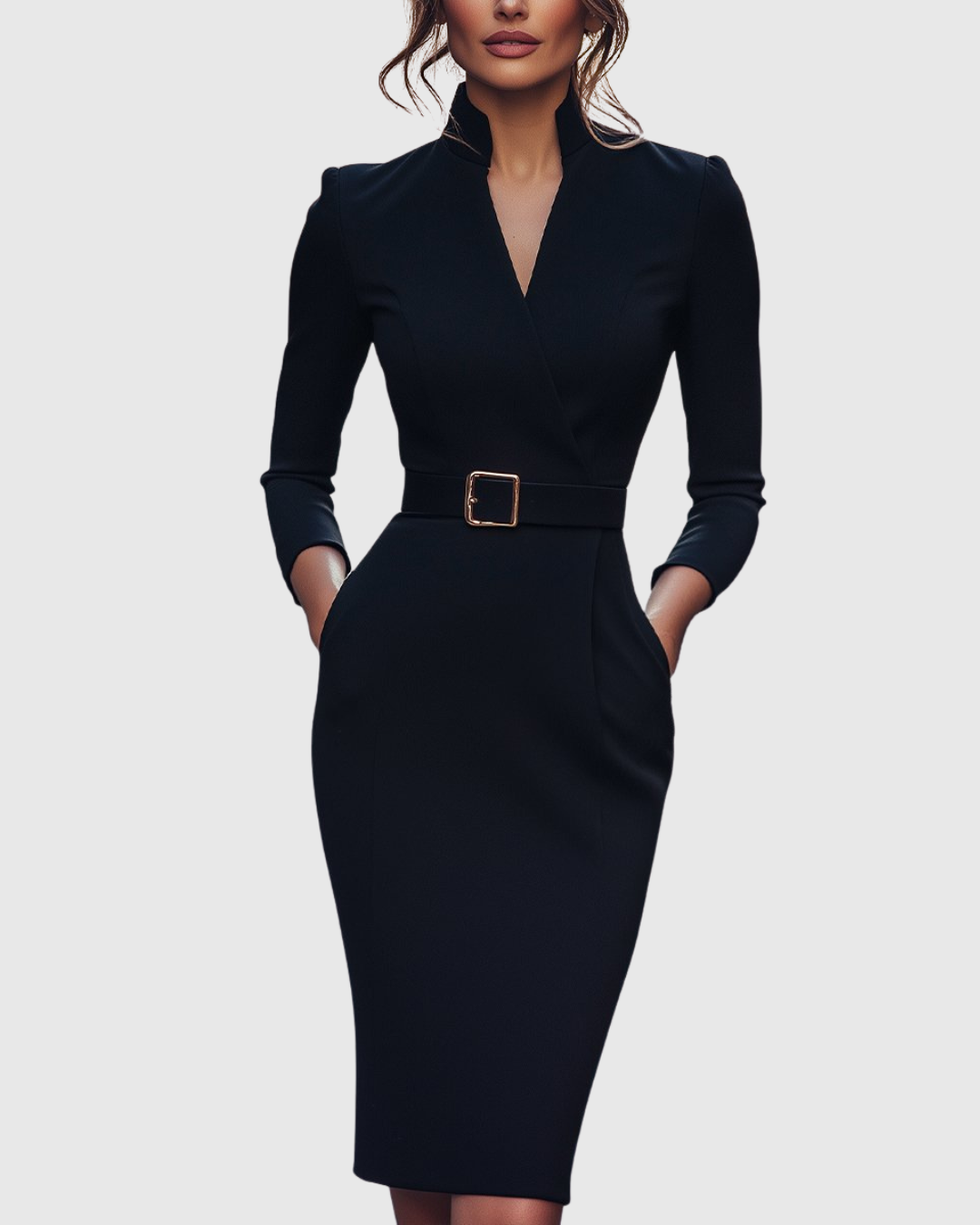 Belted Long Sleeve Midi Dress for Women
