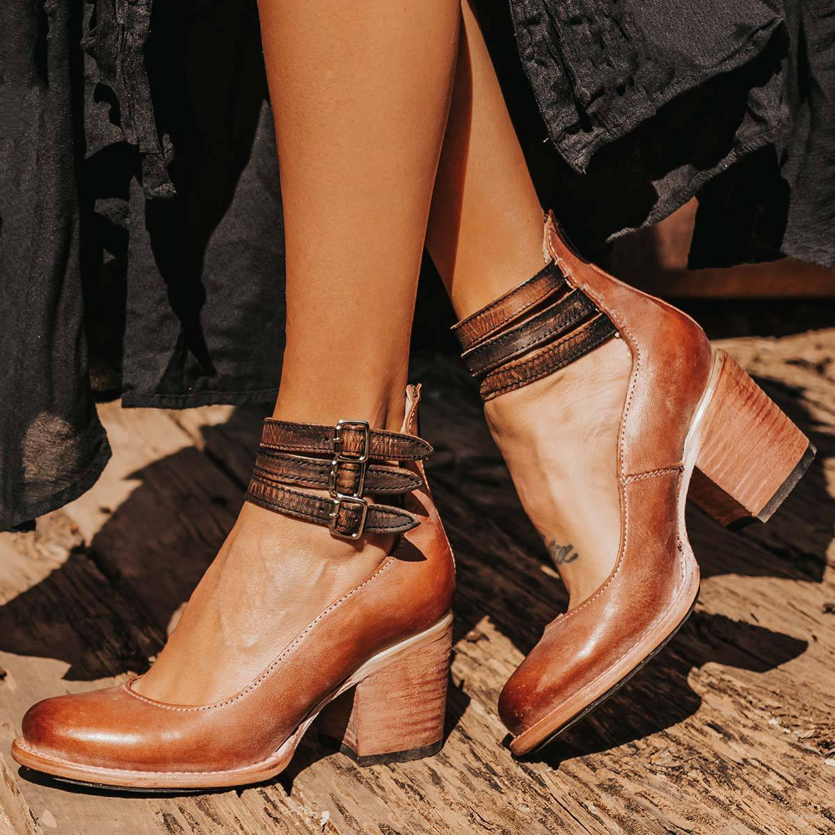 Block Heel Ankle Strap Boots for Women