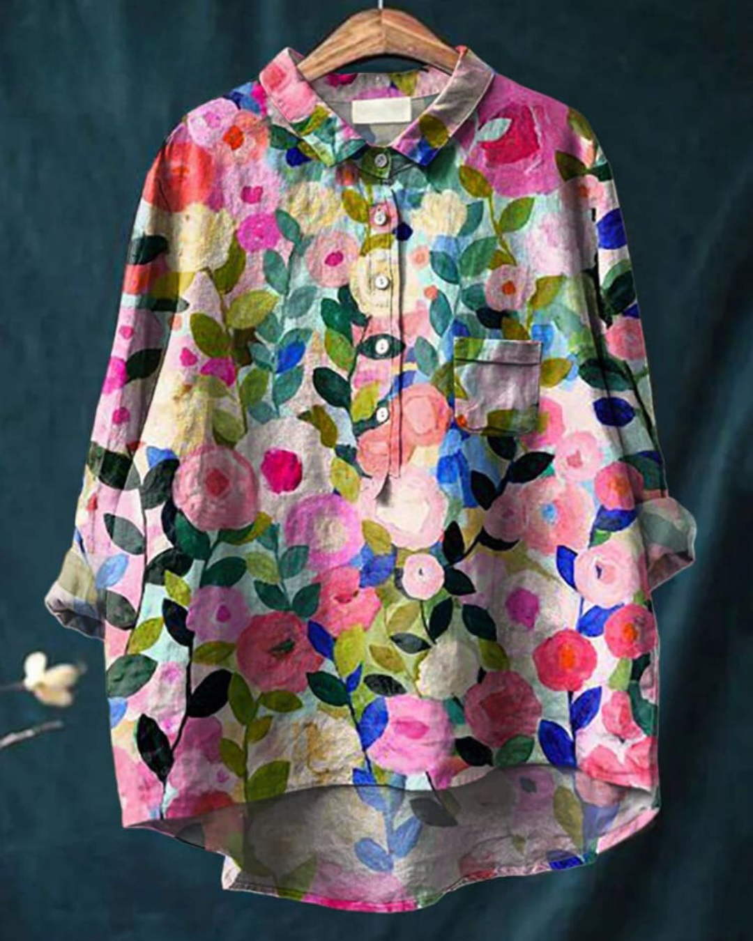 Oversized Button-Down Floral Blouse for Women