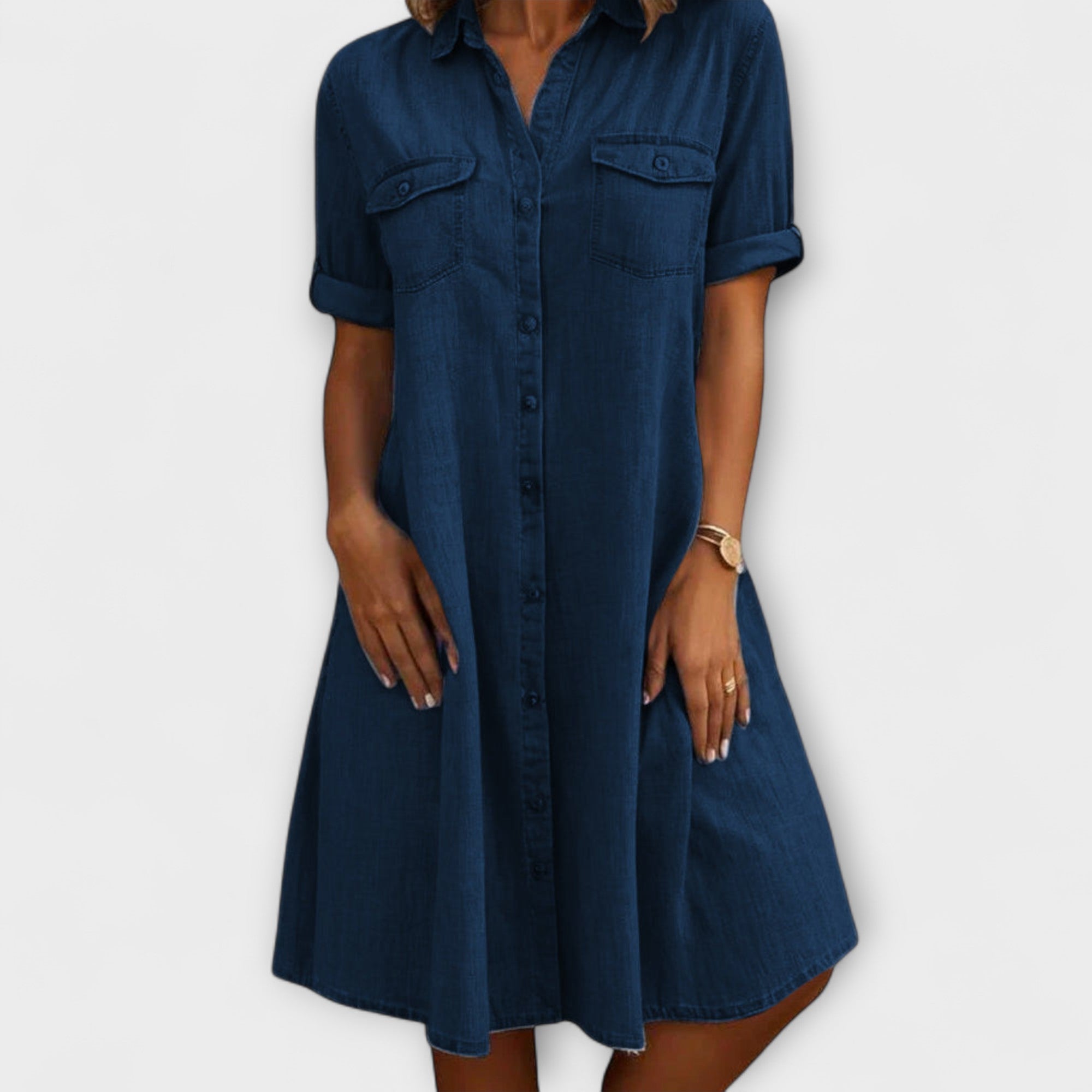 Denim Button-Up Shirt Dress for Women