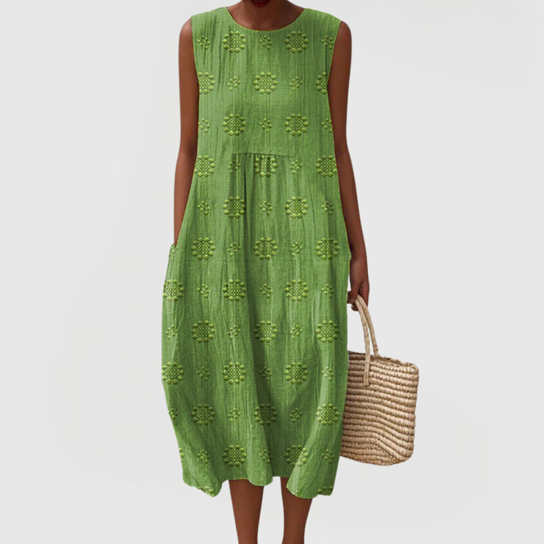 Ribbed Embroidered Sleeveless Dress with Pockets for Women