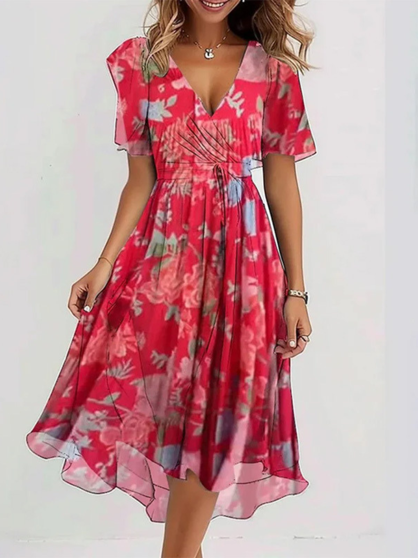 Floral Wrap Midi Dress for Women