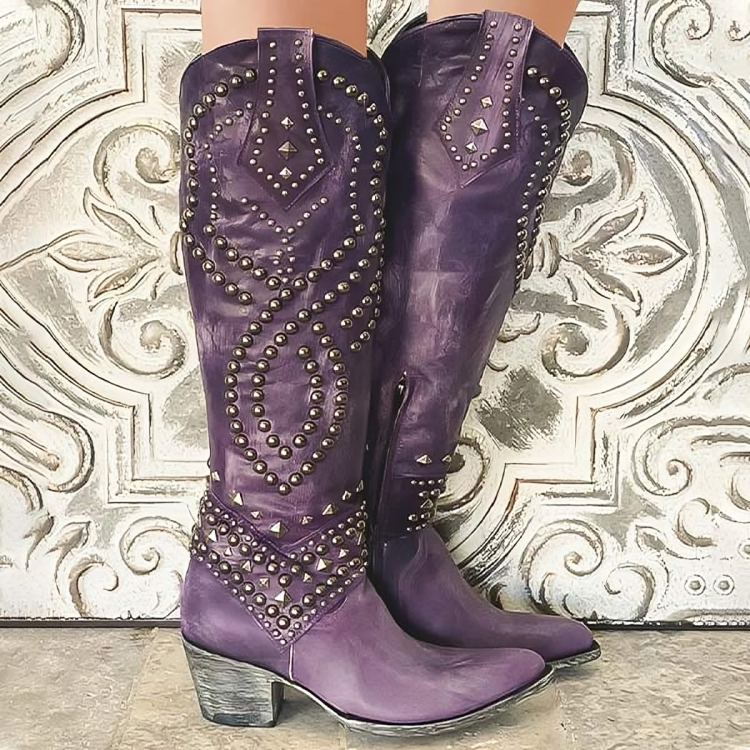 Studded Knee-High Cowboy Boots for Women