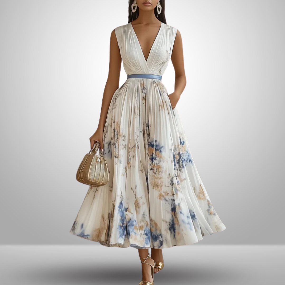 Pleated Sleeveless V-Neck Maxi Dress for Women