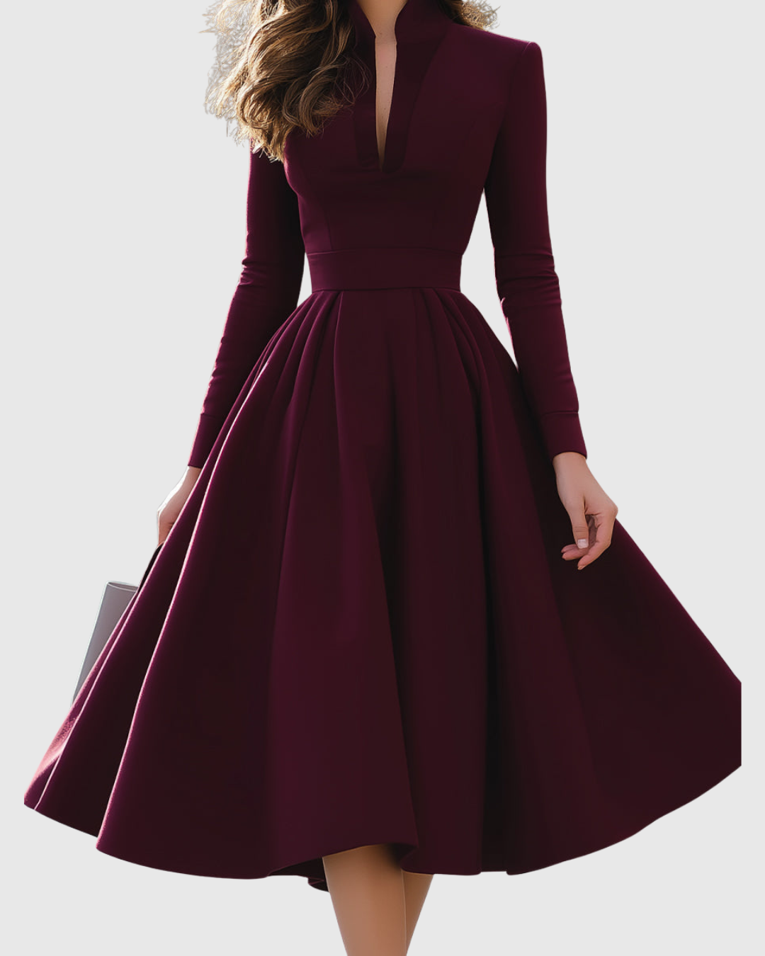 V-Neck Long Sleeve Midi Dress for Women