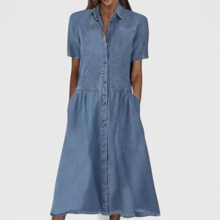 Short Sleeve Denim Shirt Dress for Women