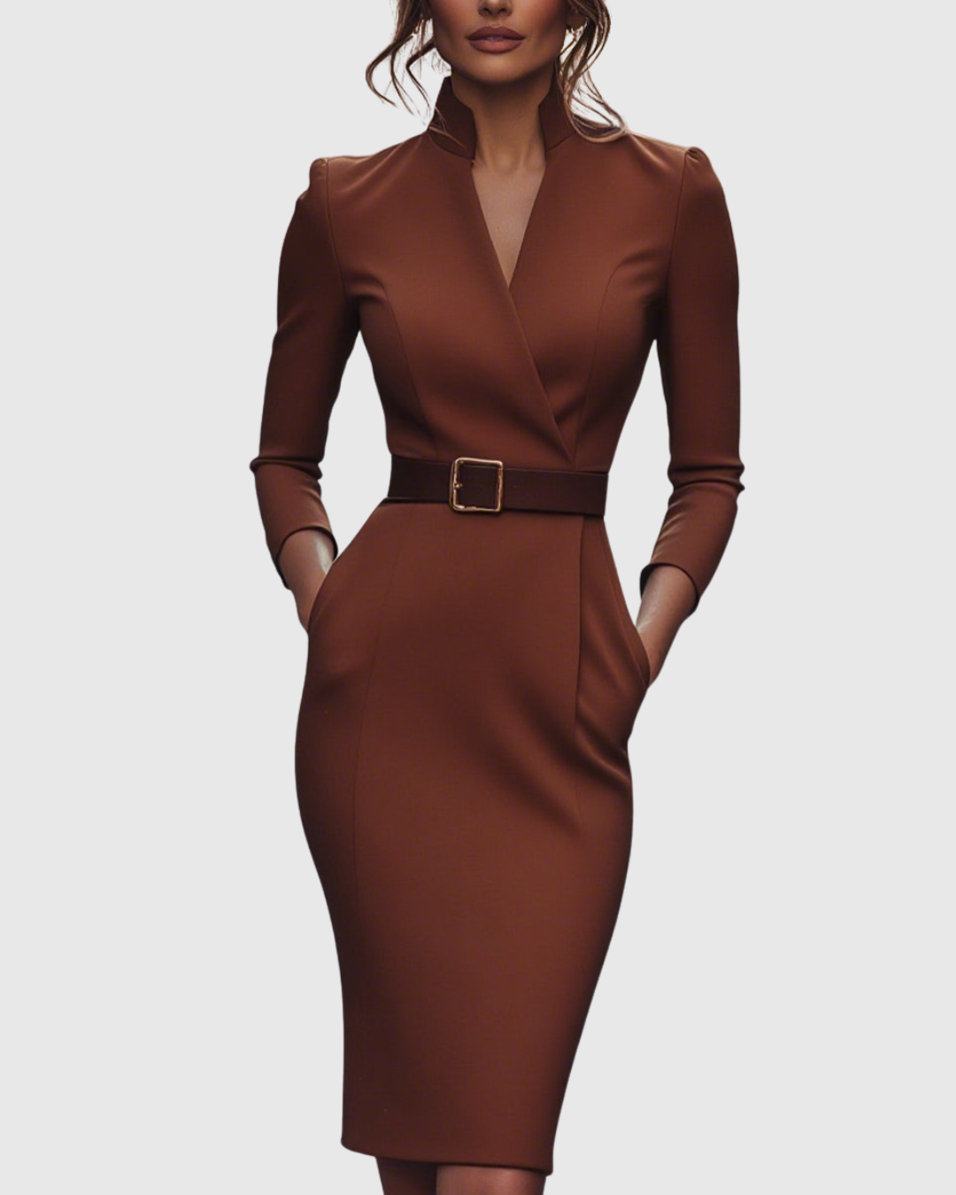 Belted Long Sleeve Midi Dress for Women