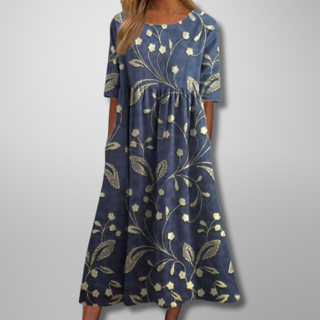 Floral Short Sleeve Loose Fit Midi Dress for Women