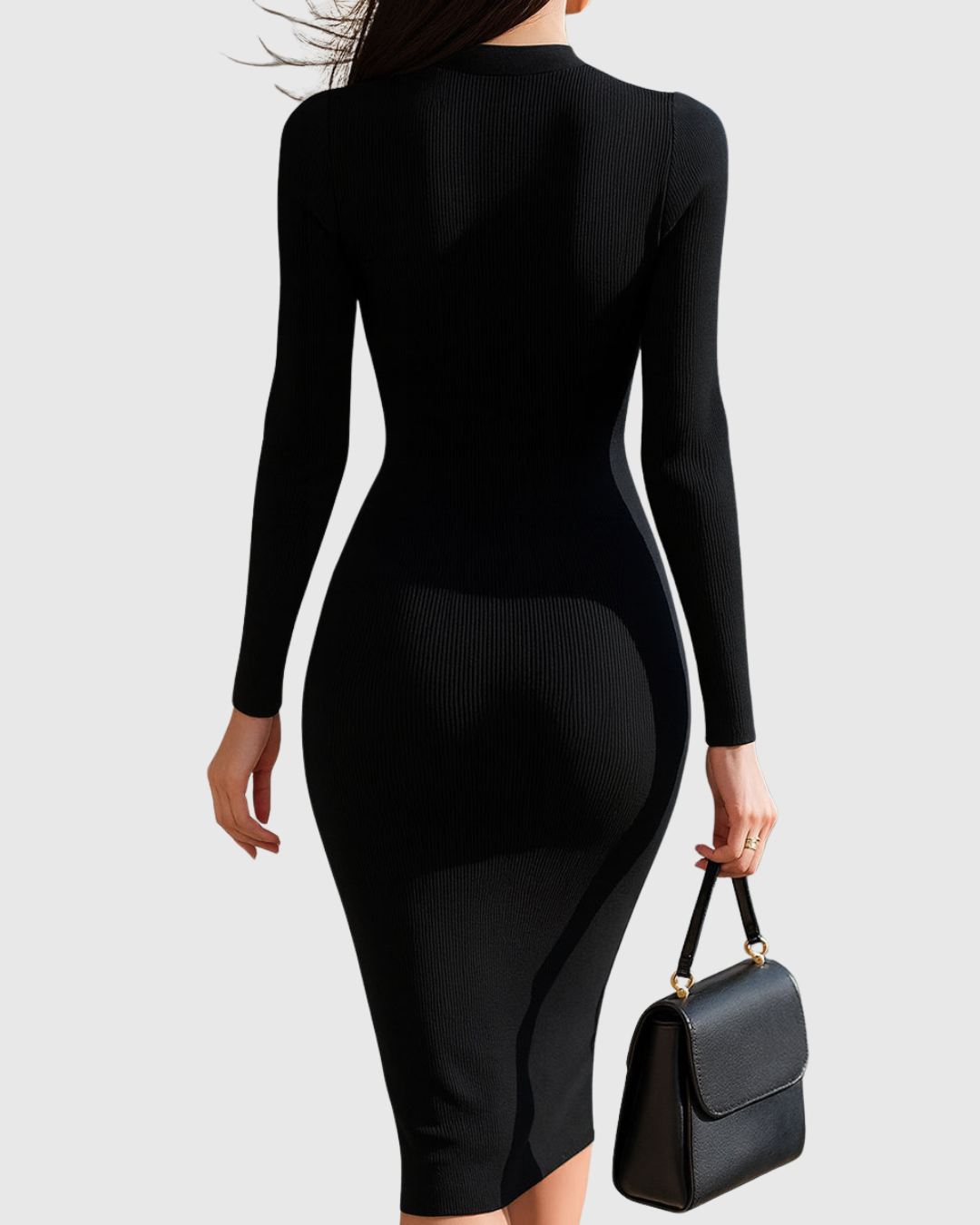 Zip-Front Ribbed Knit Midi Dress for Women