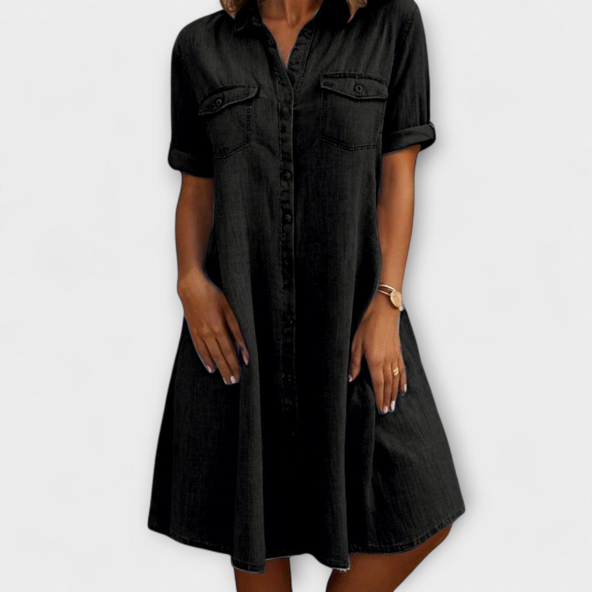 Denim Button-Up Shirt Dress for Women