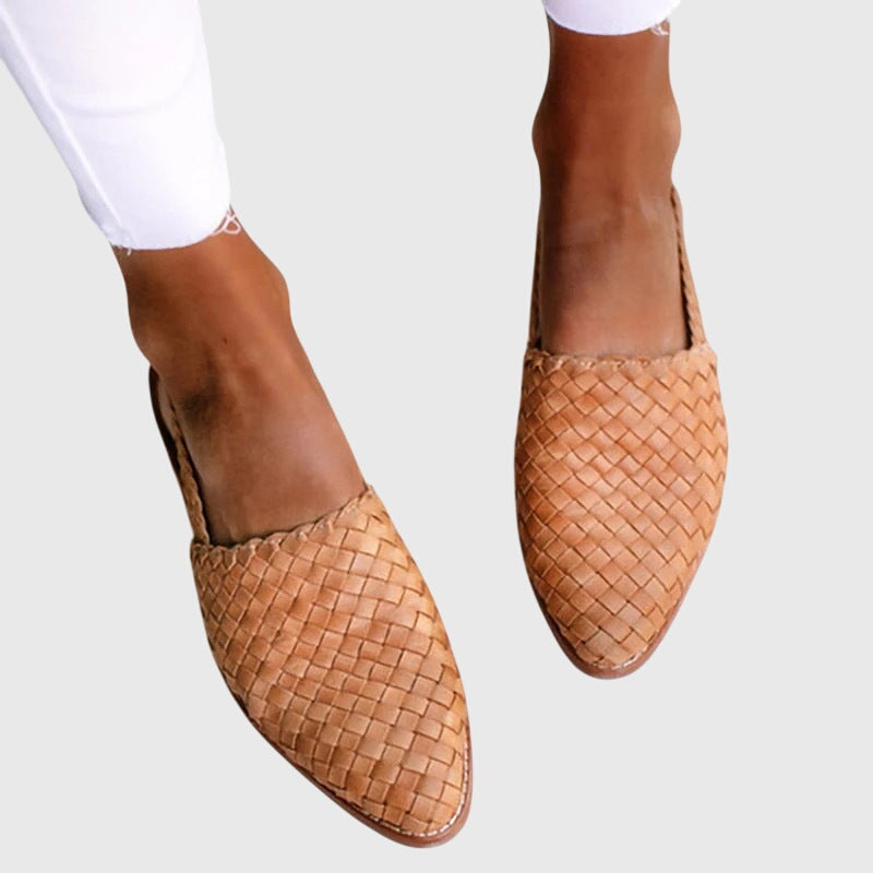 Woven Open Toe Slip-On Flats for Women
