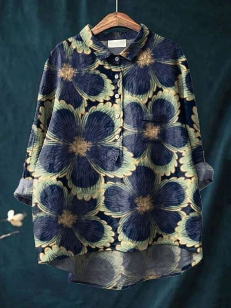 Oversized Button-Down Floral Blouse for Women