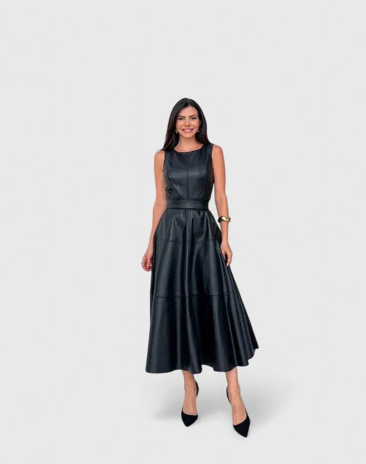 Sleeveless Leather A-Line Dress for Women