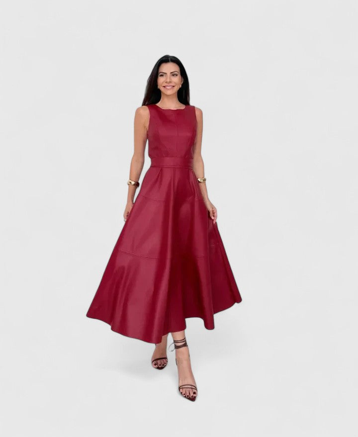 Sleeveless Leather A-Line Dress for Women