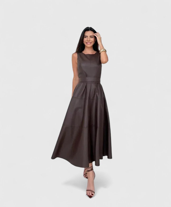 Sleeveless Leather A-Line Dress for Women