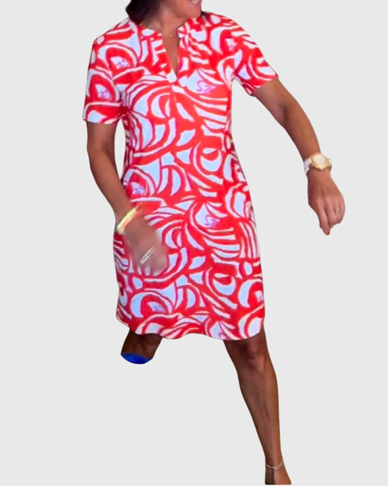Abstract Print Short Sleeve Dress for Women
