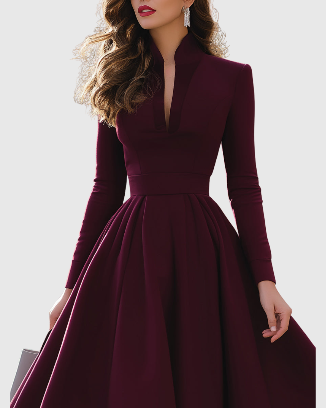 V-Neck Long Sleeve Midi Dress for Women
