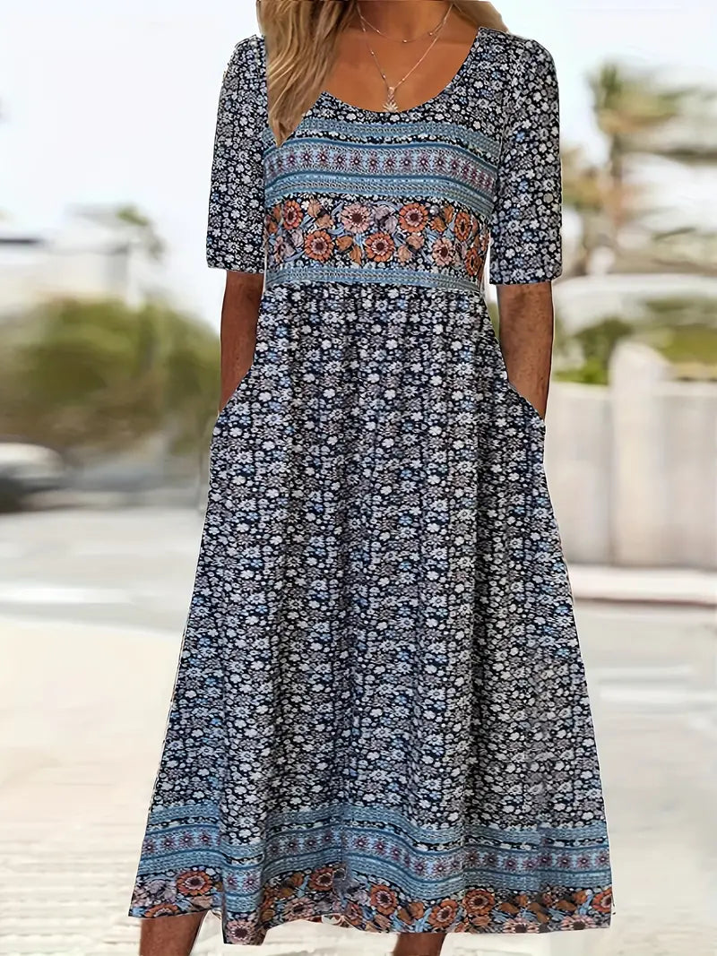Boho Print A-Line Midi Dress for Women