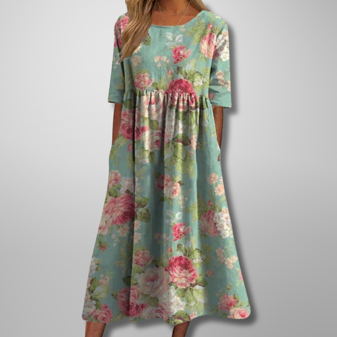 Floral Short Sleeve Loose Fit Midi Dress for Women