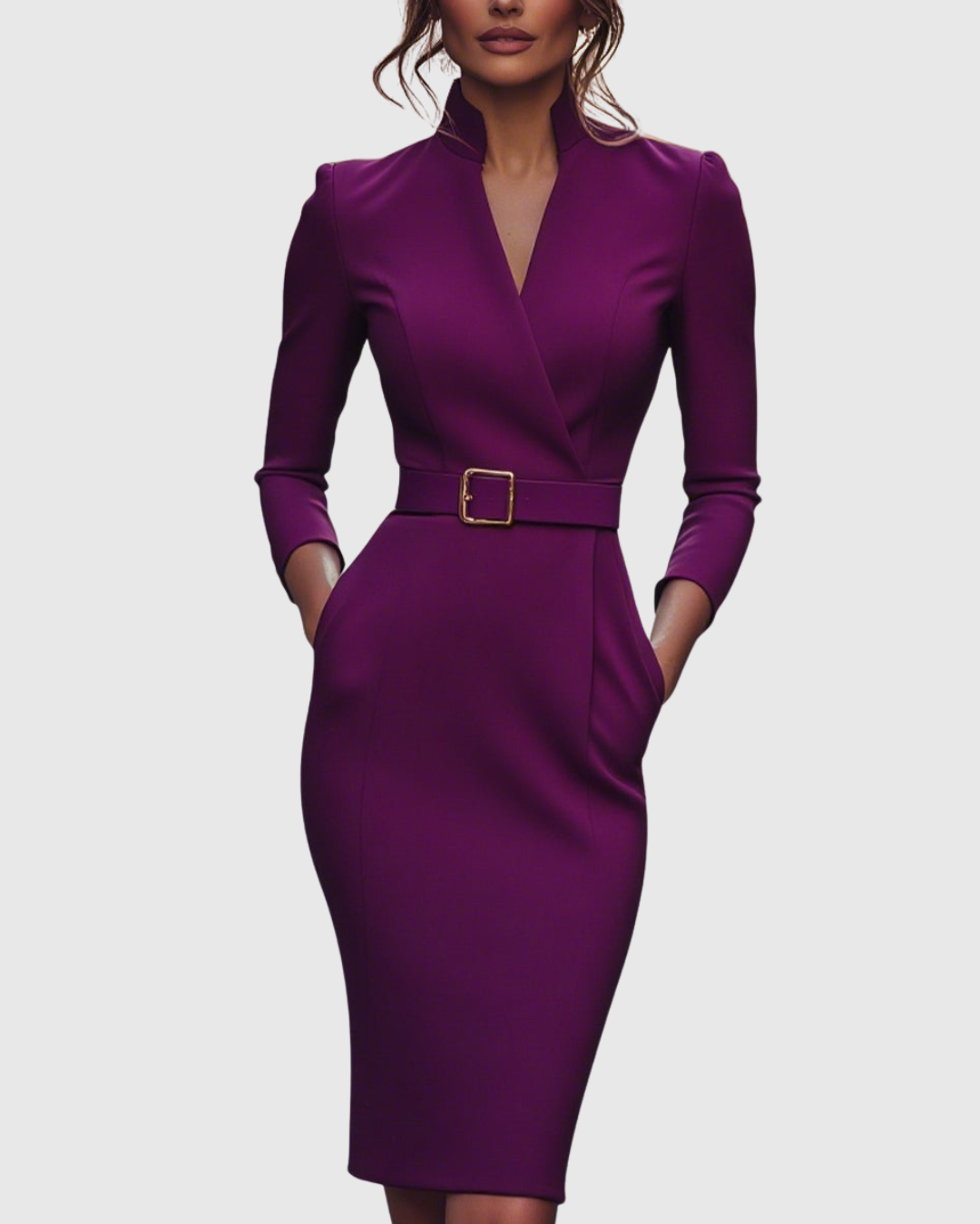 Belted Long Sleeve Midi Dress for Women