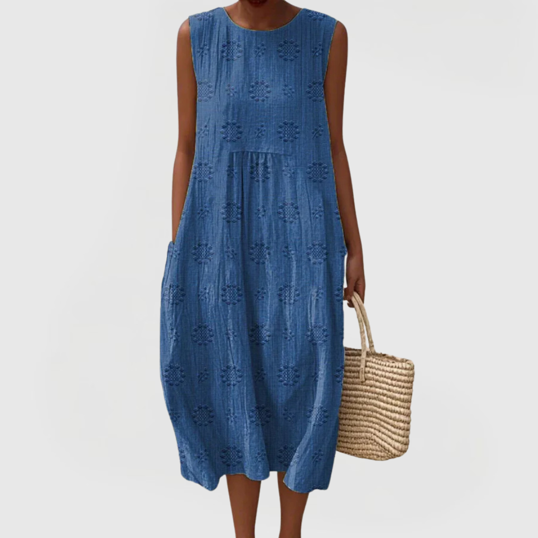 Ribbed Embroidered Sleeveless Dress with Pockets for Women