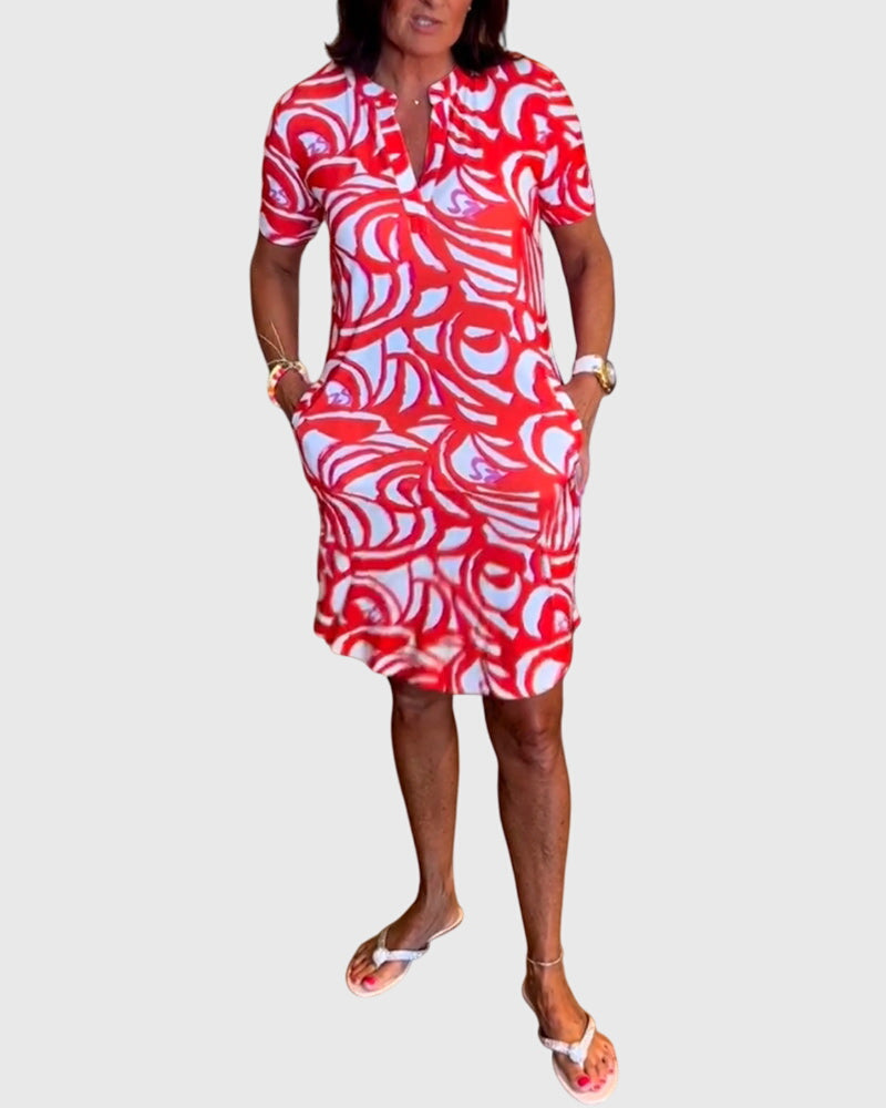 Abstract Print Short Sleeve Dress for Women