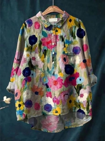 Oversized Button-Down Floral Blouse for Women