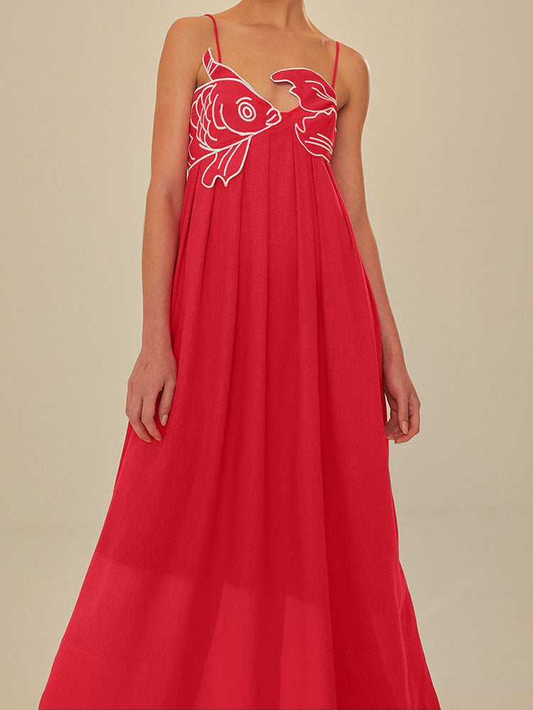 Sleeveless Fish Graphic Maxi Slip Dress for Women
