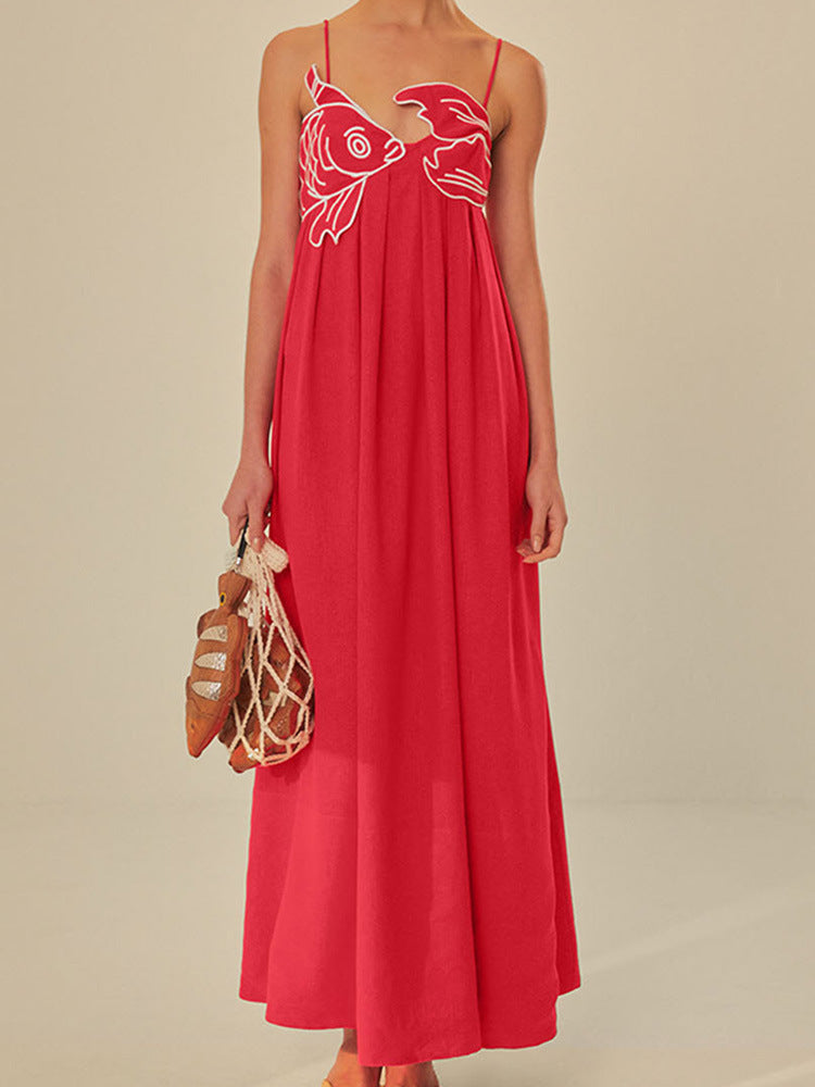 Sleeveless Fish Graphic Maxi Slip Dress for Women