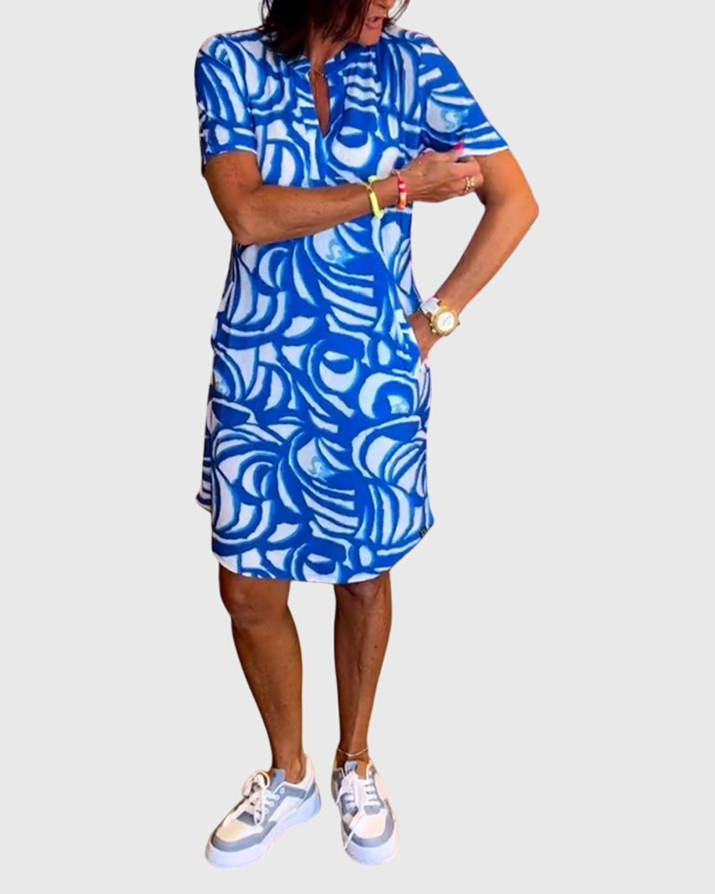 Abstract Print Short Sleeve Dress for Women