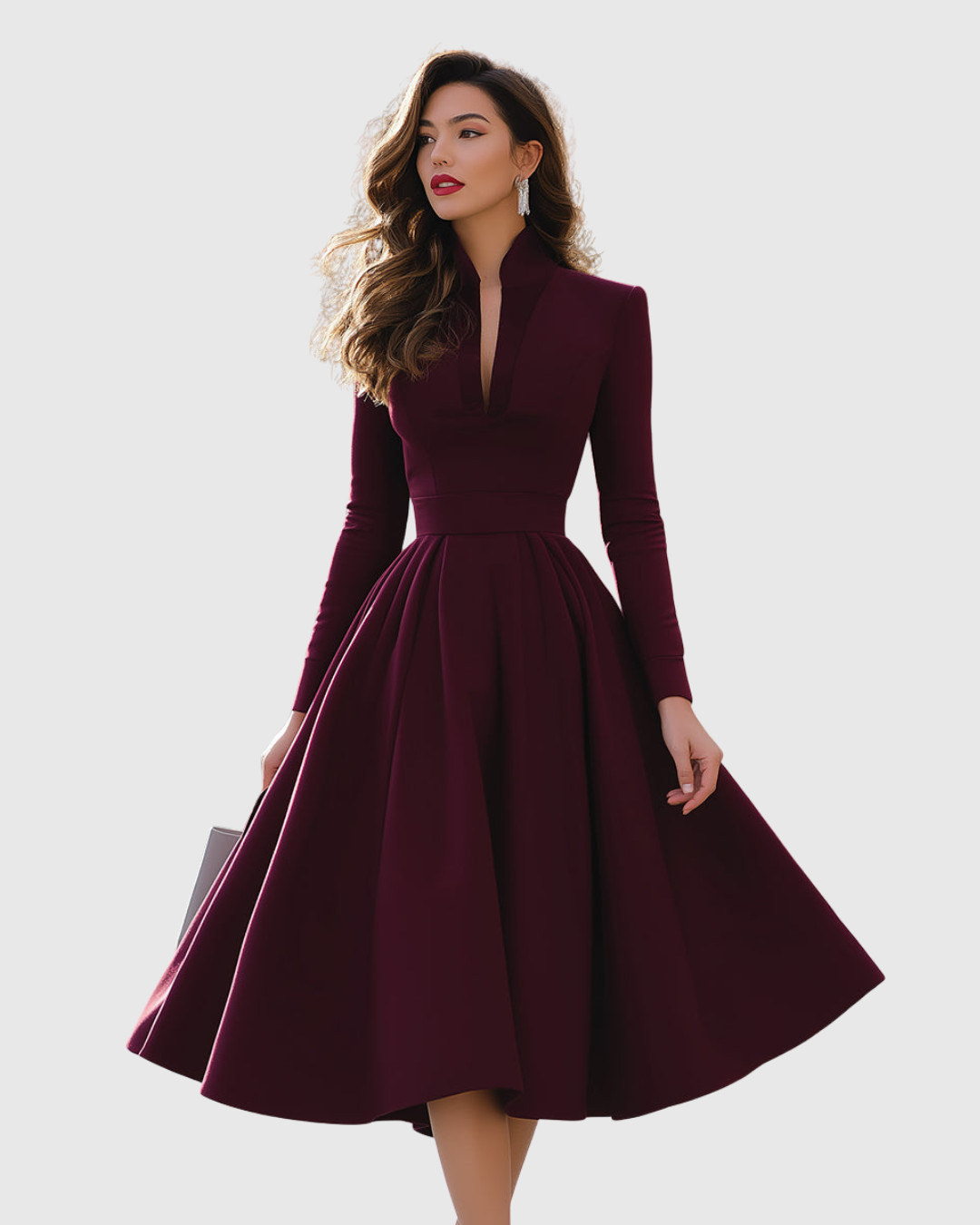 V-Neck Long Sleeve Midi Dress for Women