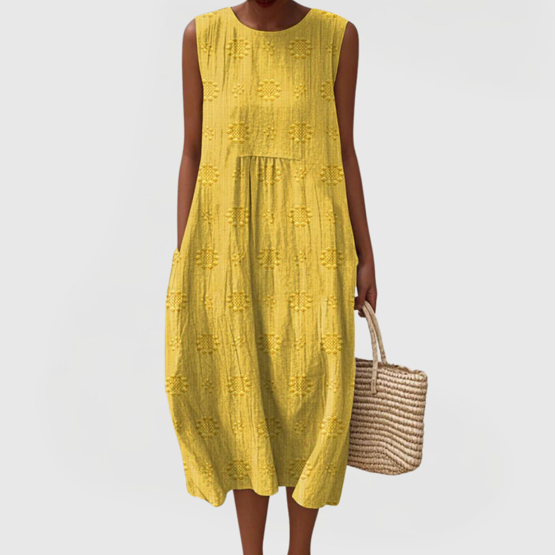Ribbed Embroidered Sleeveless Dress with Pockets for Women