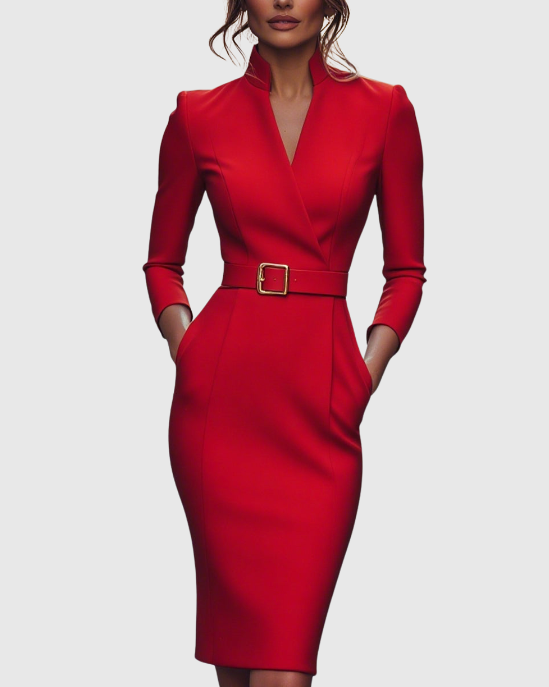 Belted Long Sleeve Midi Dress for Women
