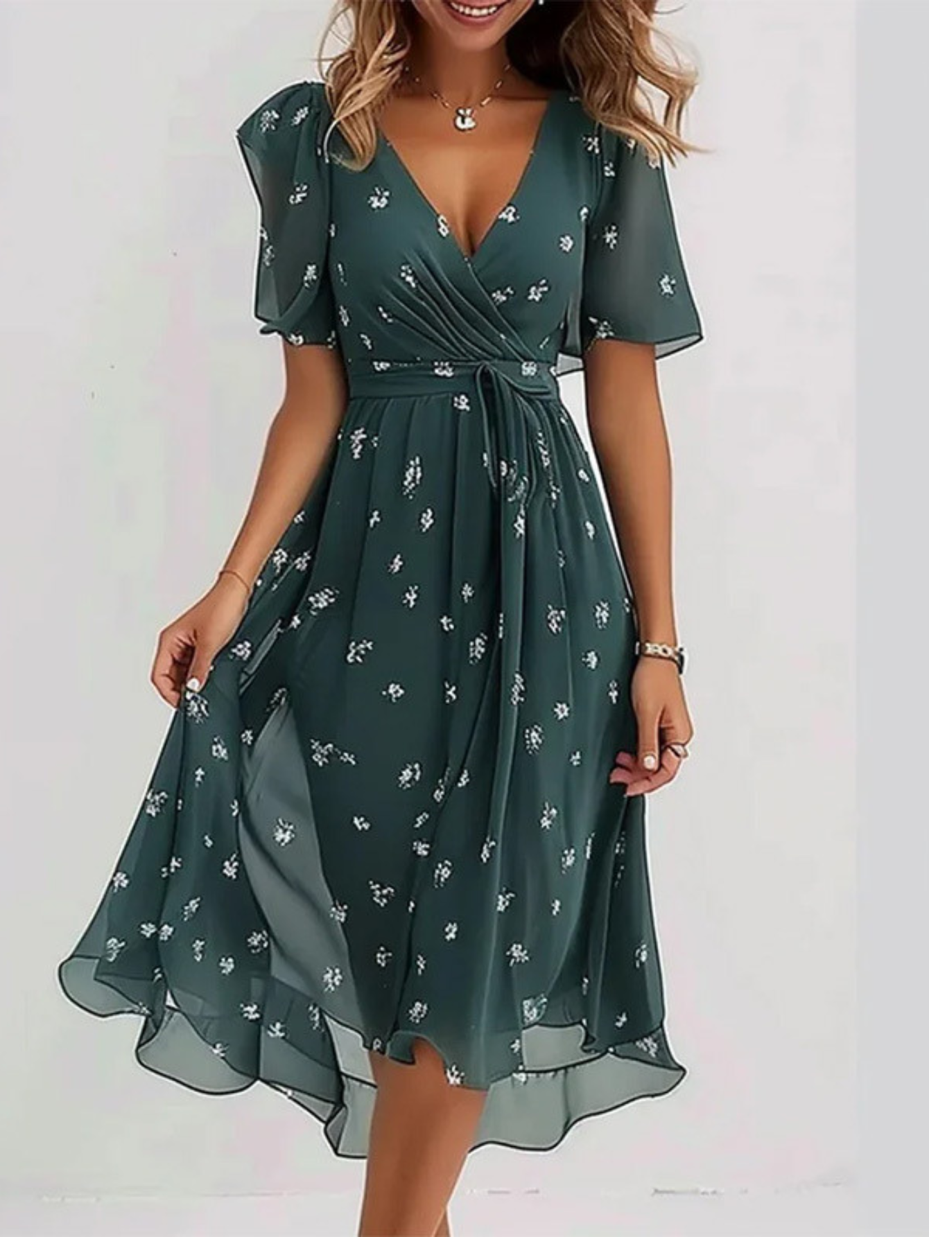Floral Wrap Midi Dress for Women