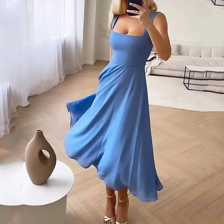 Elegant Square Neck Midi Dress for Women