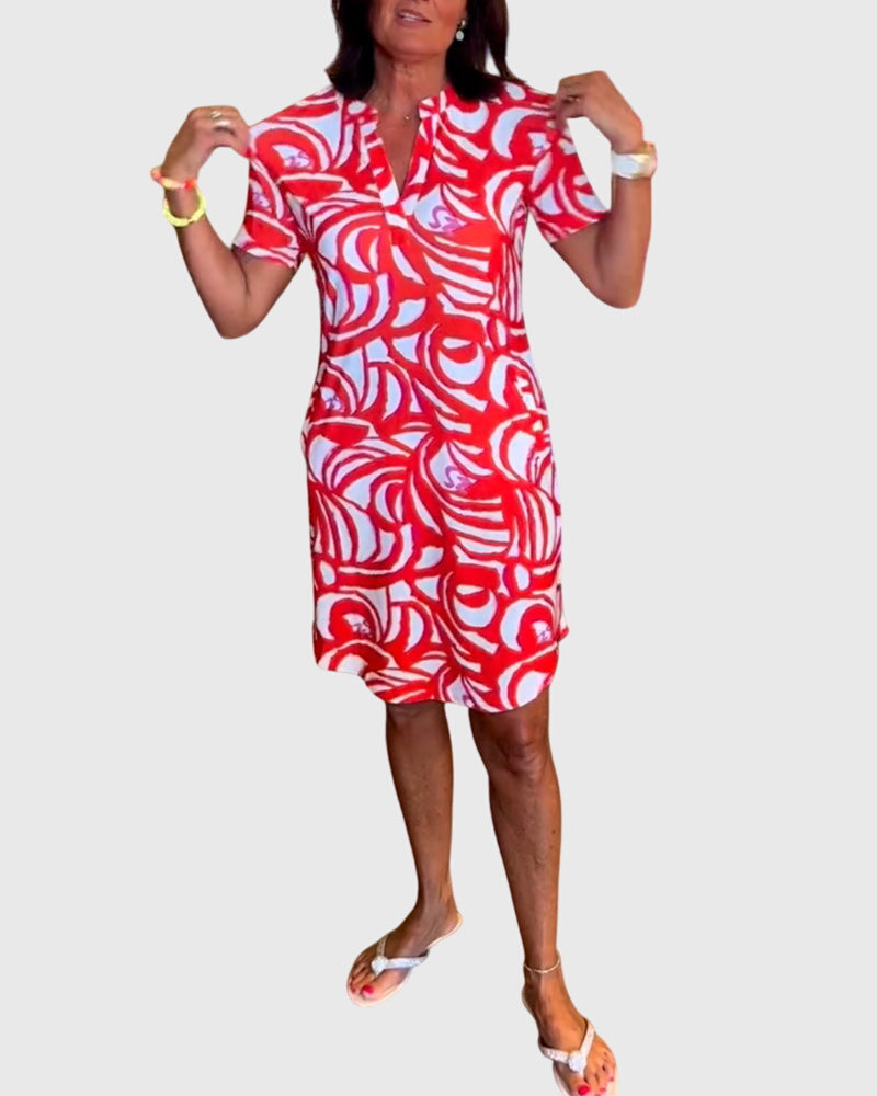 Abstract Print Short Sleeve Dress for Women
