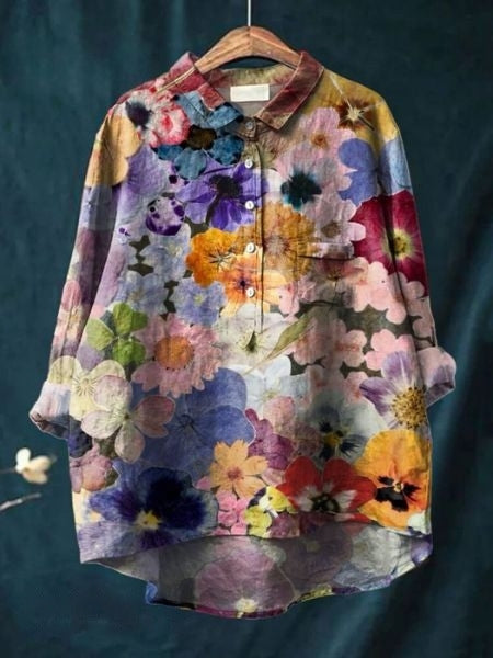 Oversized Button-Down Floral Blouse for Women
